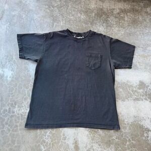 Vintage 90's Faded black blank 100% cotton pocket tee shirt